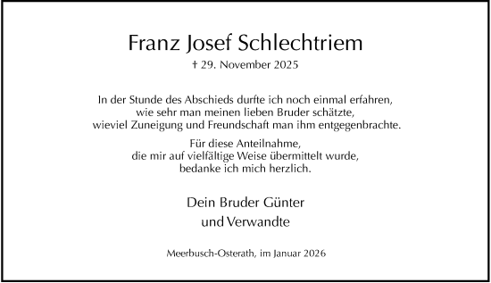 Traueranzeige von Franz Josef Schlechtriem von Rheinische Post