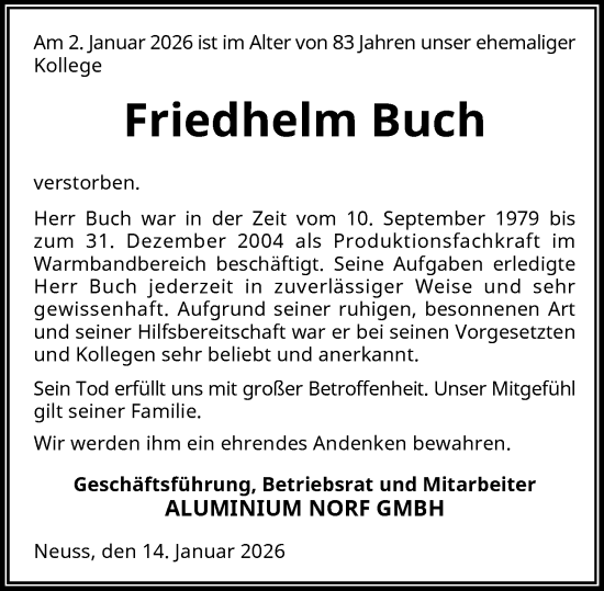 Traueranzeige von Friedhelm Buch von Rheinische Post