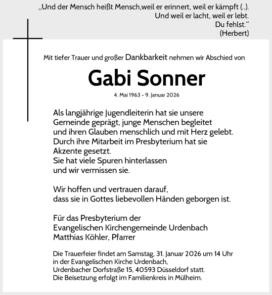Traueranzeige von Gabi Sonner von Rheinische Post