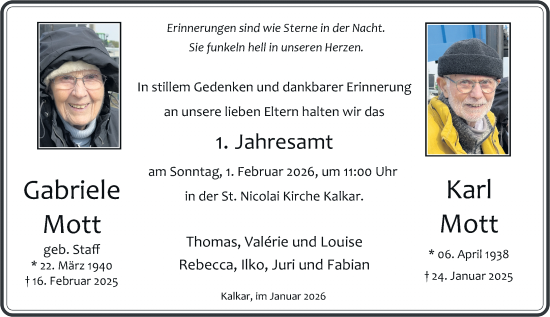 Traueranzeige von Gabriele und Karl Mott von Rheinische Post