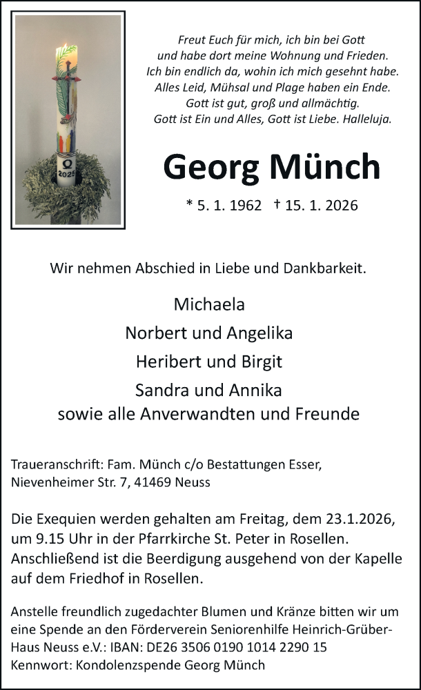  Traueranzeige für Georg Münch vom 20.01.2026 aus Rheinische Post