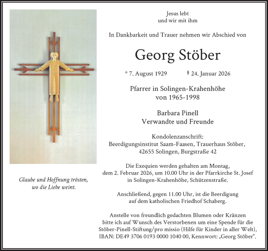 Traueranzeige von Georg Stöber von Rheinische Post