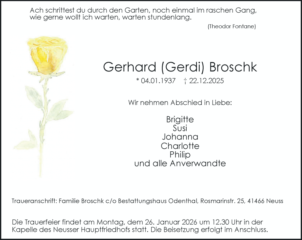  Traueranzeige für Gerhard Broschk vom 24.01.2026 aus Rheinische Post
