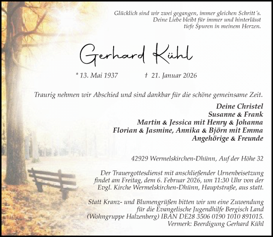 Traueranzeige von Gerhard Kühl von Rheinische Post