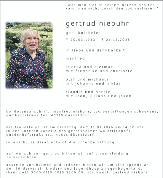 Traueranzeige von Gertrud Niebuhr von Rheinische Post