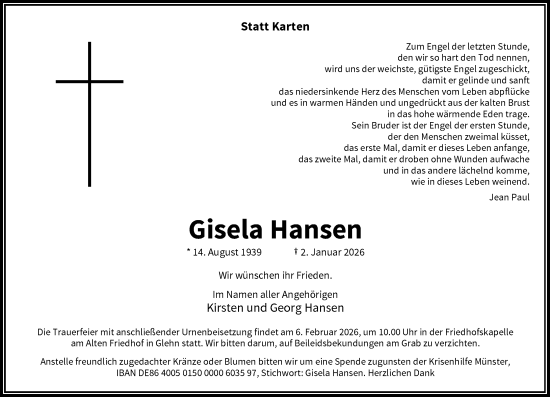 Traueranzeige von Gisela Hansen von Rheinische Post