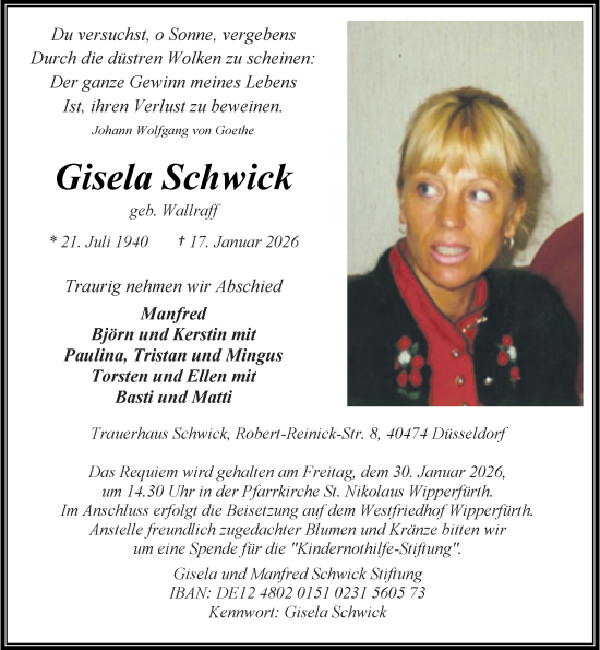 Traueranzeige von Gisela Schwick von Rheinische Post