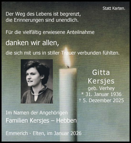 Traueranzeige von Gitta Kersjes von Rheinische Post