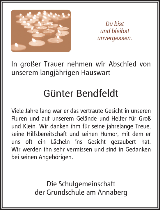 Traueranzeige von Günter Bendfeldt von Rheinische Post
