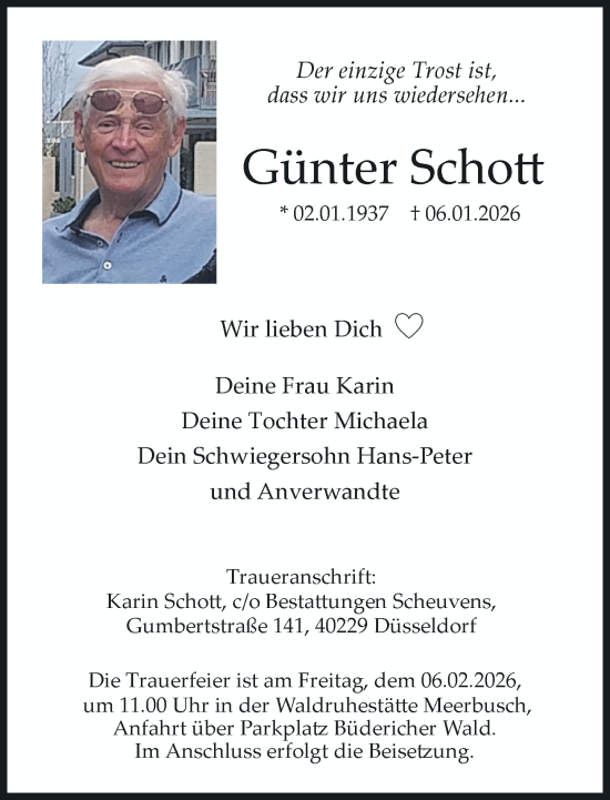 Traueranzeige von Günter Schott von Rheinische Post