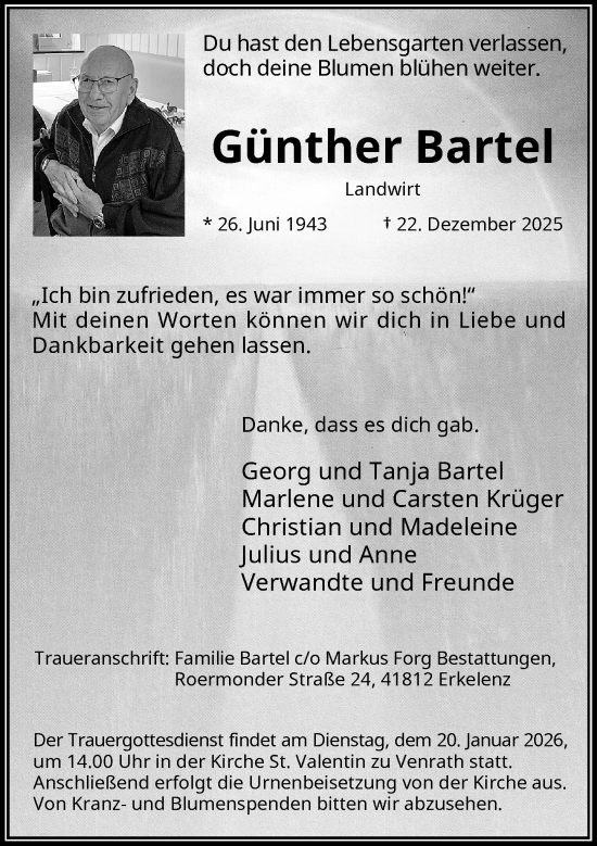 Traueranzeige von Günther Bartel von Rheinische Post