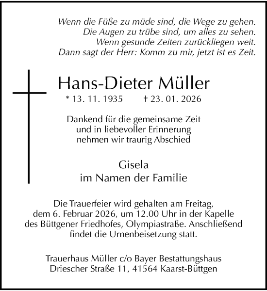 Traueranzeige von Hans-Dieter Müller von Rheinische Post