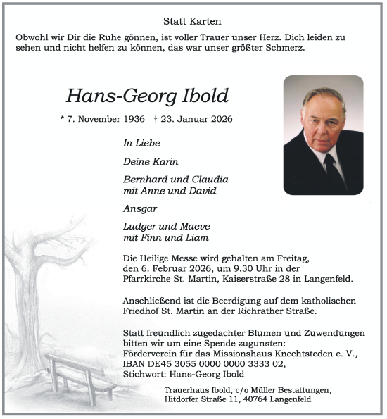 Traueranzeige von Hans-Georg Ibold von Rheinische Post