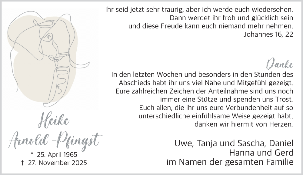  Traueranzeige für Heike Arnold-Pfingst vom 10.01.2026 aus Rheinische Post