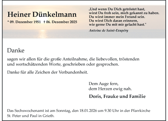 Traueranzeige von Heiner Dünkelmann von Rheinische Post