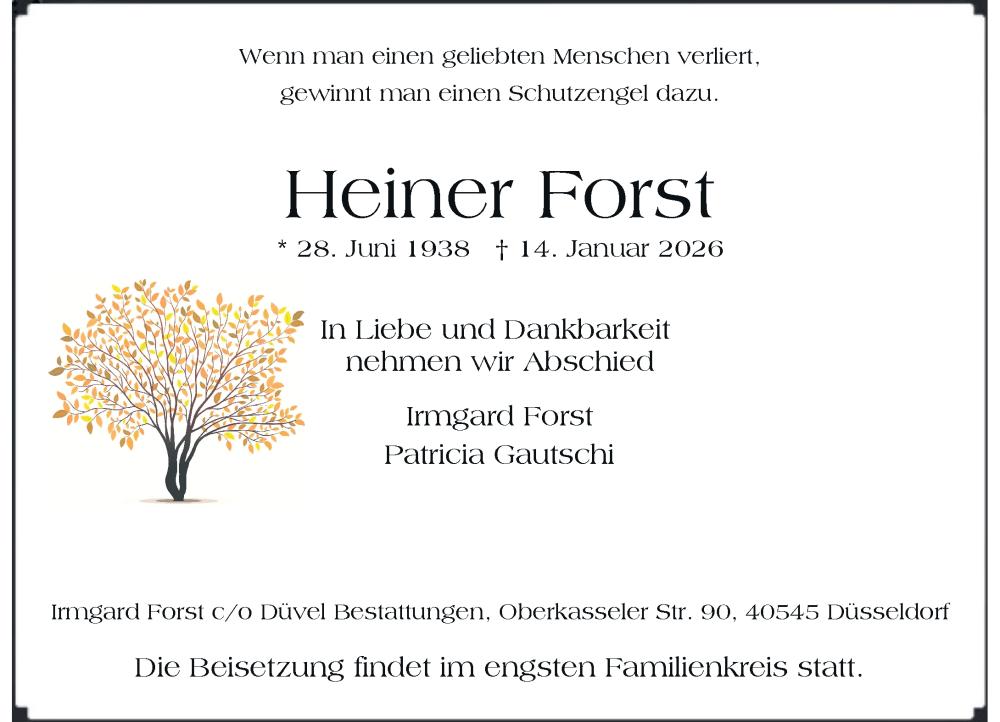  Traueranzeige für Heiner Forst vom 17.01.2026 aus Rheinische Post