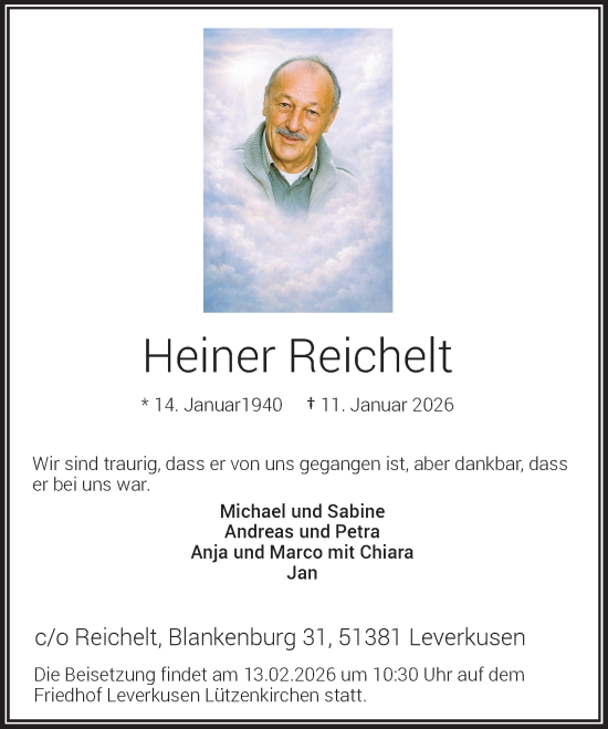 Traueranzeige von Heiner Reichelt von Rheinische Post