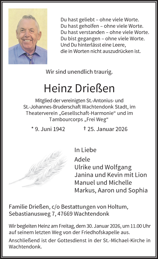Traueranzeige von Heinz Drießen von Rheinische Post