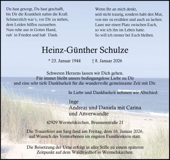 Traueranzeige von Heinz-Günther Schulze von Rheinische Post