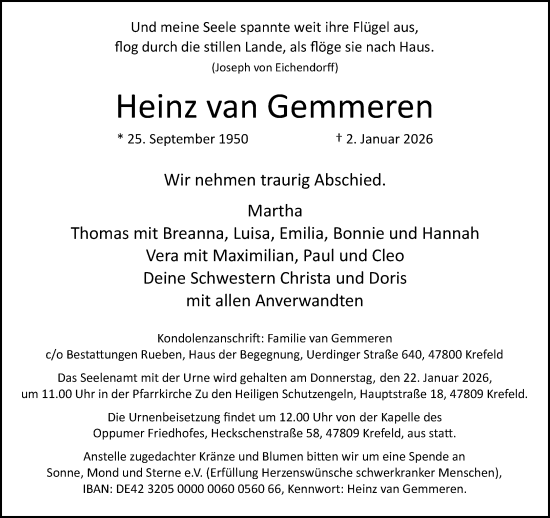 Traueranzeige von Heinz van Gemmeren von Rheinische Post