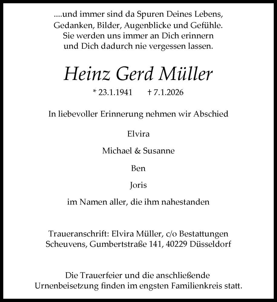  Traueranzeige für Heinz Gerd Müller vom 24.01.2026 aus Rheinische Post