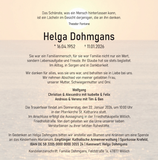 Traueranzeige von Helga Dohmgans von Rheinische Post