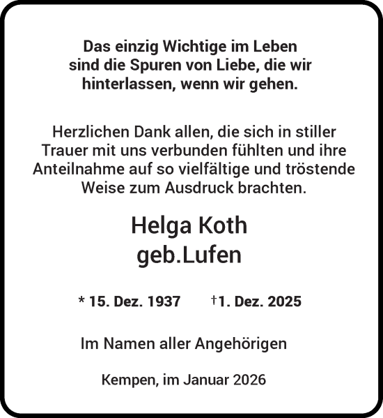 Traueranzeige von Helga Koth von Rheinische Post
