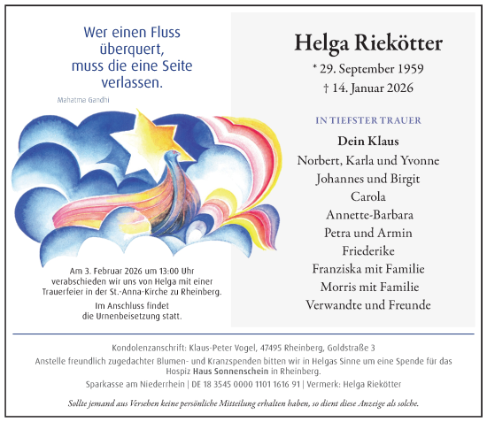 Traueranzeige von Helga Riekötter von Rheinische Post