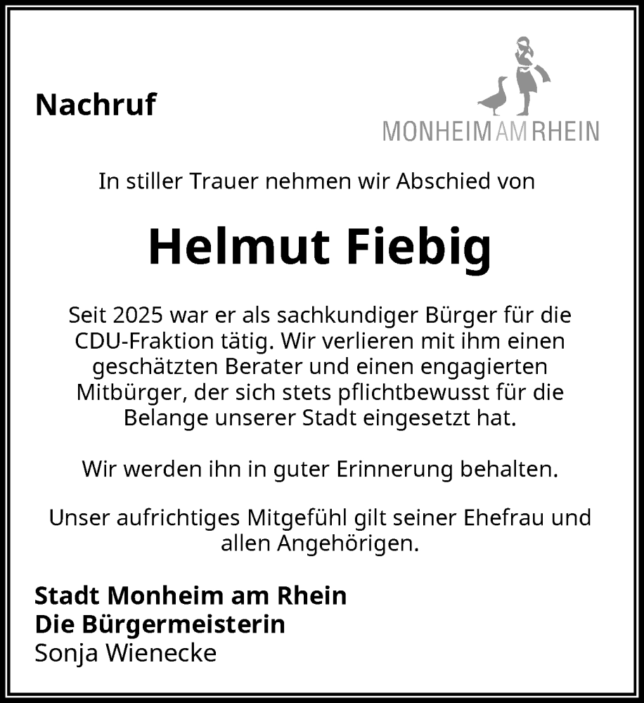  Traueranzeige für Helmut Fiebig vom 24.01.2026 aus Rheinische Post