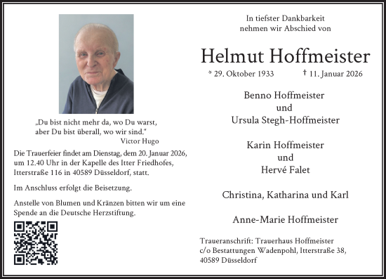 Traueranzeige von Helmut Hoffmeister von Rheinische Post