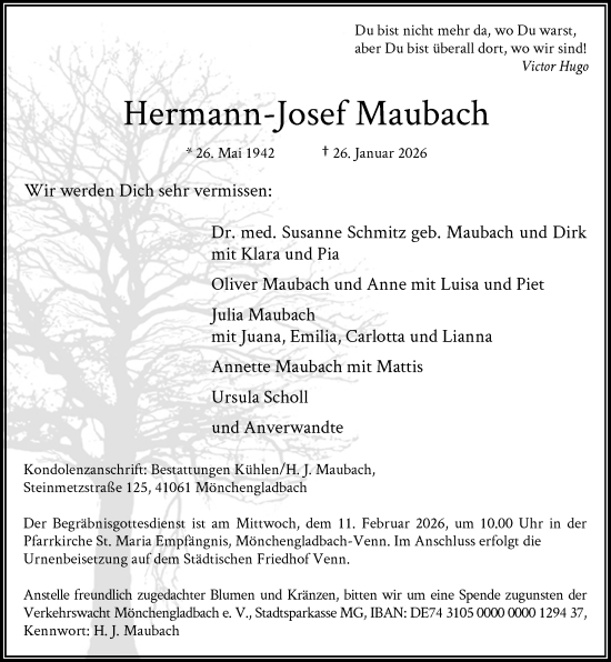 Traueranzeige von Hermann-Josef Maubach von Rheinische Post