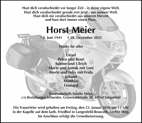 Traueranzeige von Horst Meier von Rheinische Post