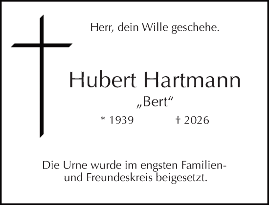Traueranzeige von Hubert Hartmann von Rheinische Post