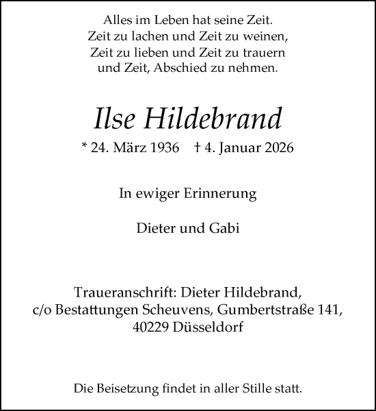Traueranzeige von Ilse Hildebrand von Rheinische Post