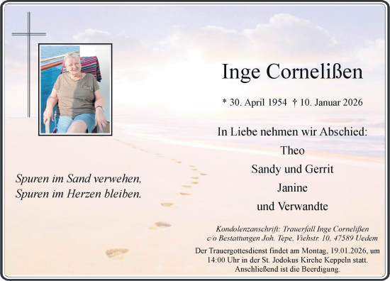 Traueranzeige von Inge Cornelissen von Rheinische Post