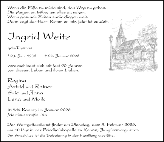 Traueranzeige von Ingrid Weitz von Rheinische Post