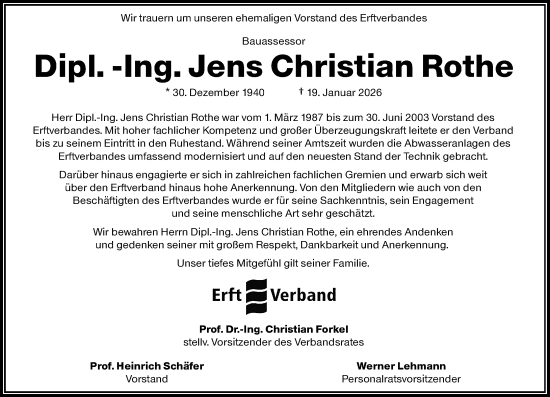 Traueranzeige von Jens Christian Rothe von Rheinische Post
