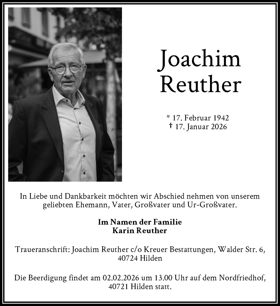  Traueranzeige für Joachim Reuther vom 24.01.2026 aus Rheinische Post