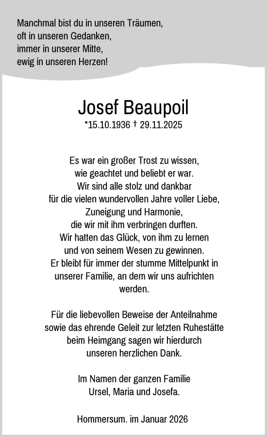 Traueranzeige von Josef Beaupoil von Rheinische Post