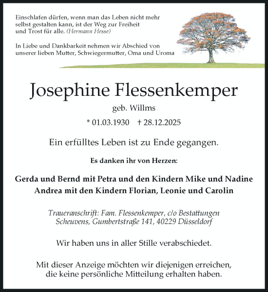 Traueranzeige von Josephine Flessenkemper von Rheinische Post