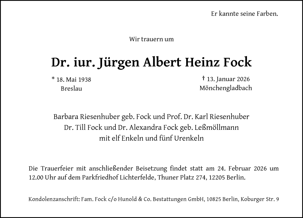  Traueranzeige für Jürgen Albert Heinz Fock vom 31.01.2026 aus Rheinische Post