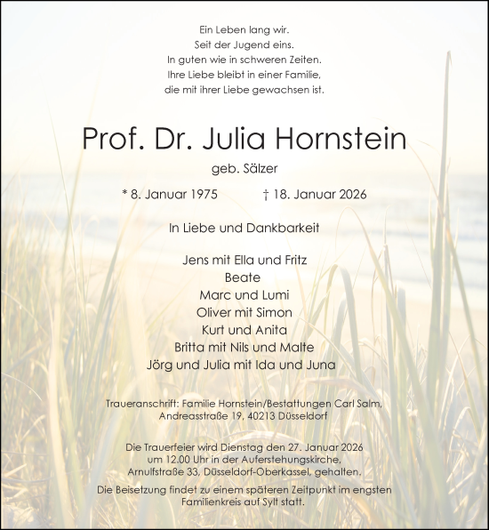 Traueranzeige von Julia Hornstein von Rheinische Post