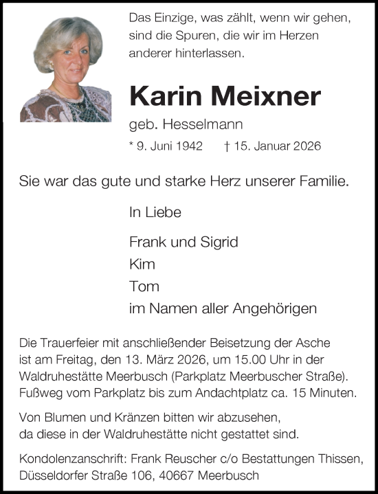 Traueranzeige von Karin Meixner von Rheinische Post