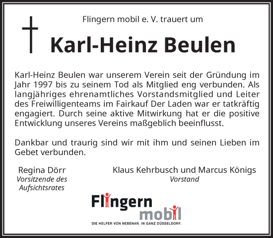 Traueranzeige von Karl-Heinz Beulen von Rheinische Post