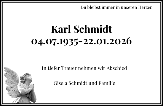 Traueranzeige von Karl Schmidt von Rheinische Post