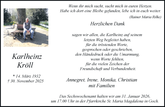 Traueranzeige von Karlheinz Kröll von Rheinische Post