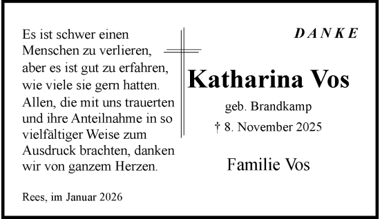 Traueranzeige von Katharina Vos von Rheinische Post