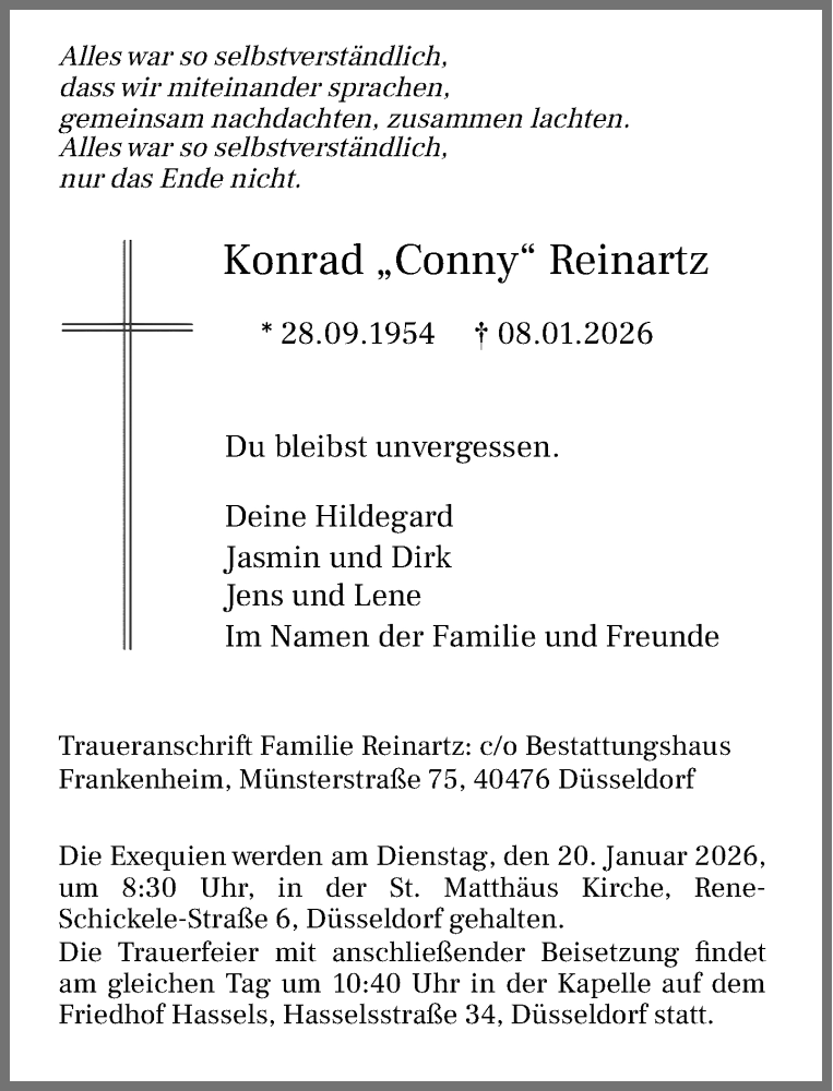  Traueranzeige für Konrad Reinartz vom 17.01.2026 aus Rheinische Post