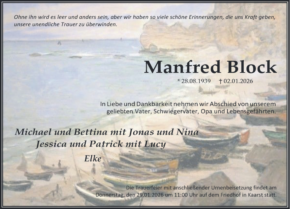  Traueranzeige für Manfred Block vom 24.01.2026 aus Rheinische Post
