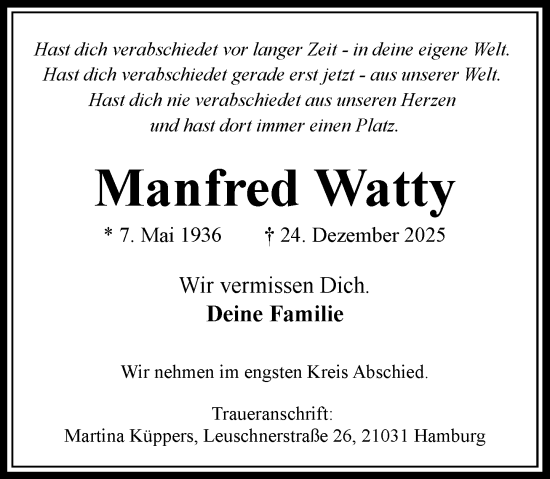 Traueranzeige von Manfred Watty von Rheinische Post